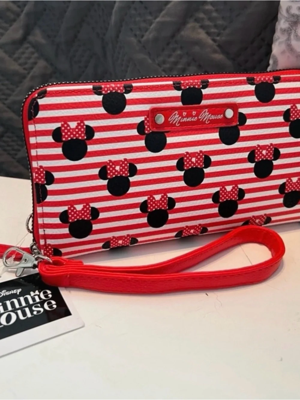 Disney Red and Black Minnie Mouse Stripe Wristlet